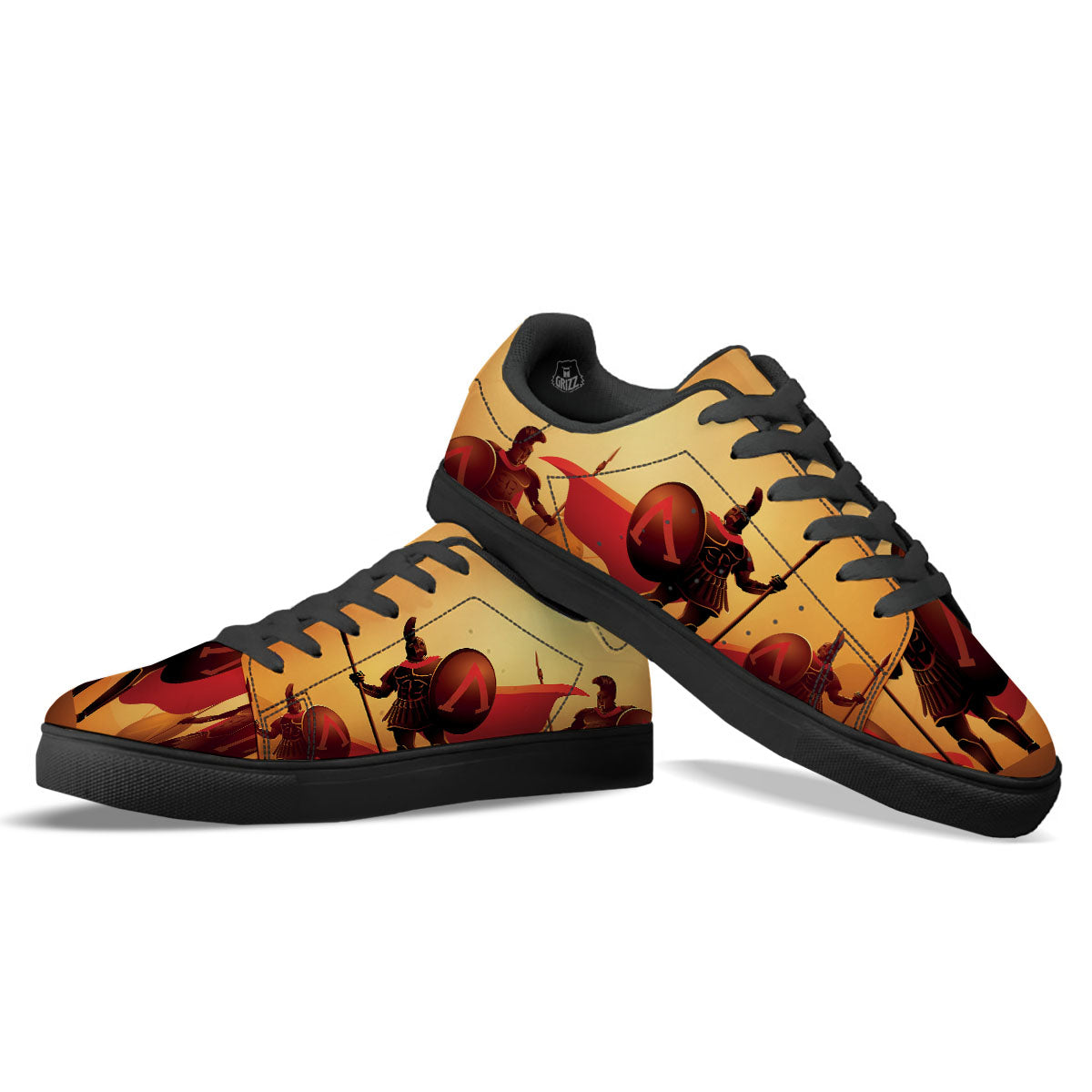 Spartan Ancient Print Black Low Top Sneakers-grizzshop