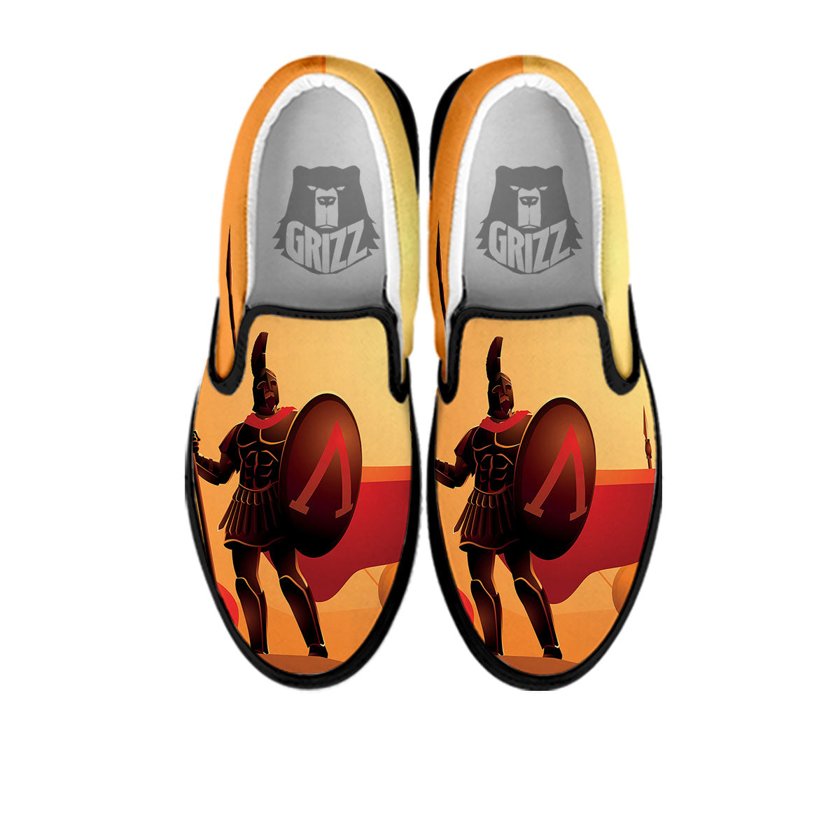 Spartan Ancient Print Black Slip On Shoes-grizzshop
