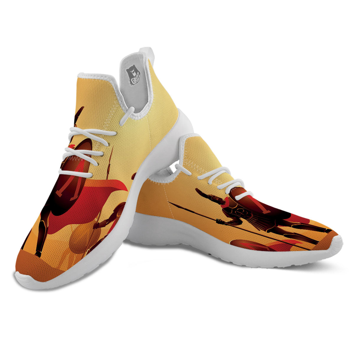 Spartan Ancient Print White Athletic Shoes-grizzshop