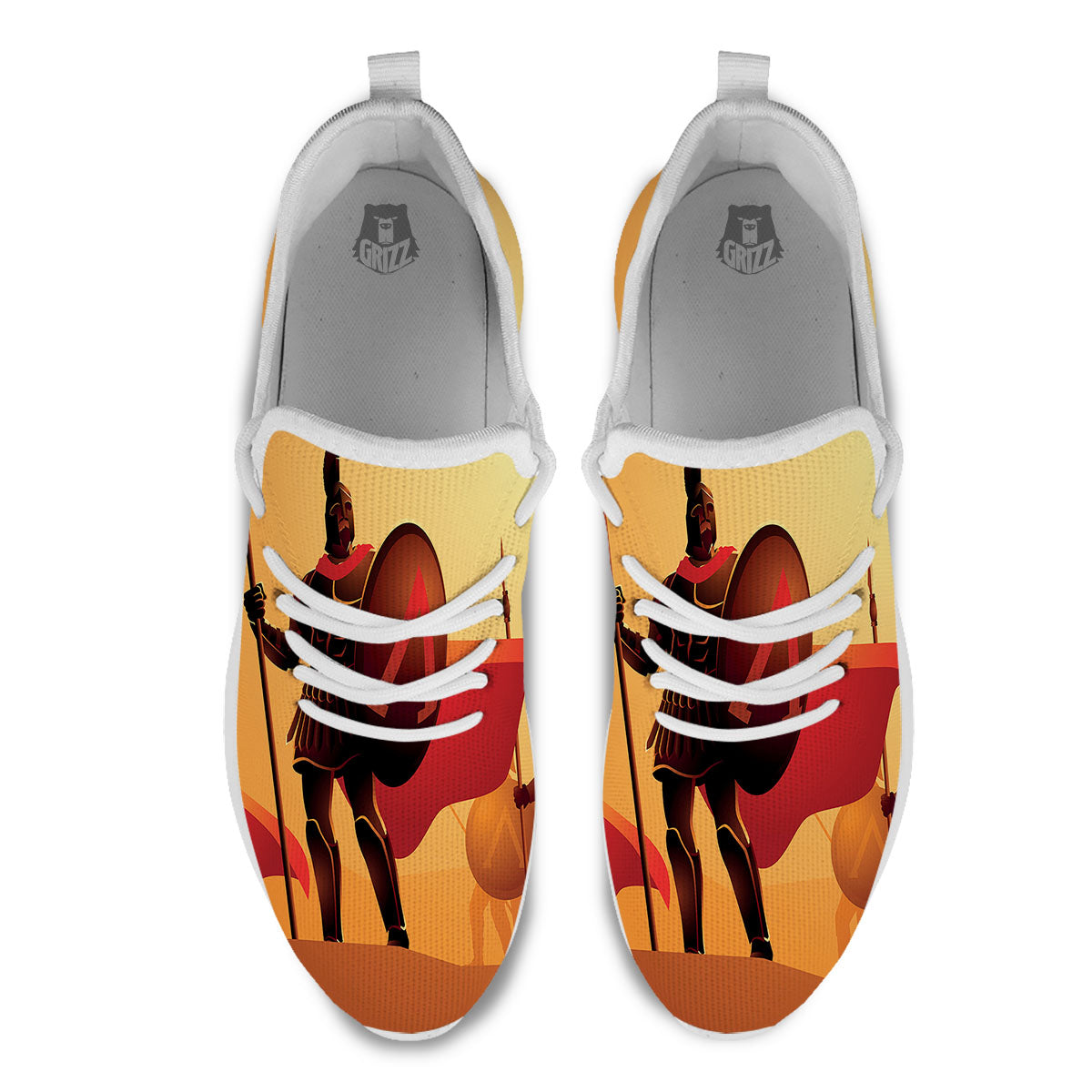 Spartan Ancient Print White Athletic Shoes-grizzshop