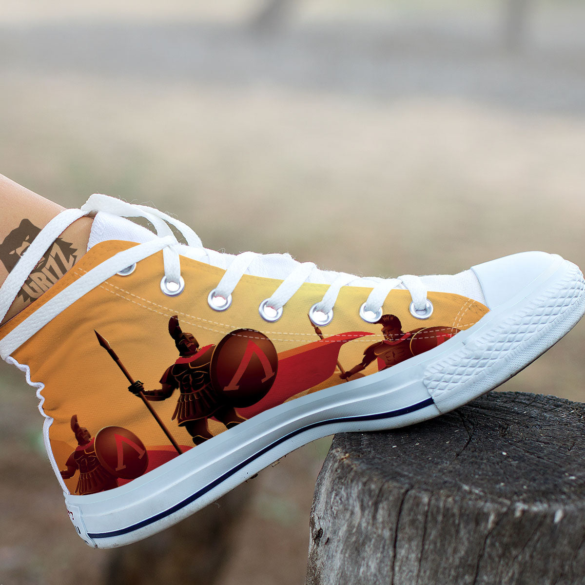 Spartan Ancient Print White High Top Shoes-grizzshop