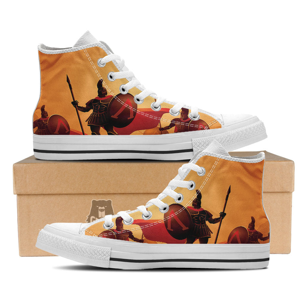 Spartan Ancient Print White High Top Shoes-grizzshop