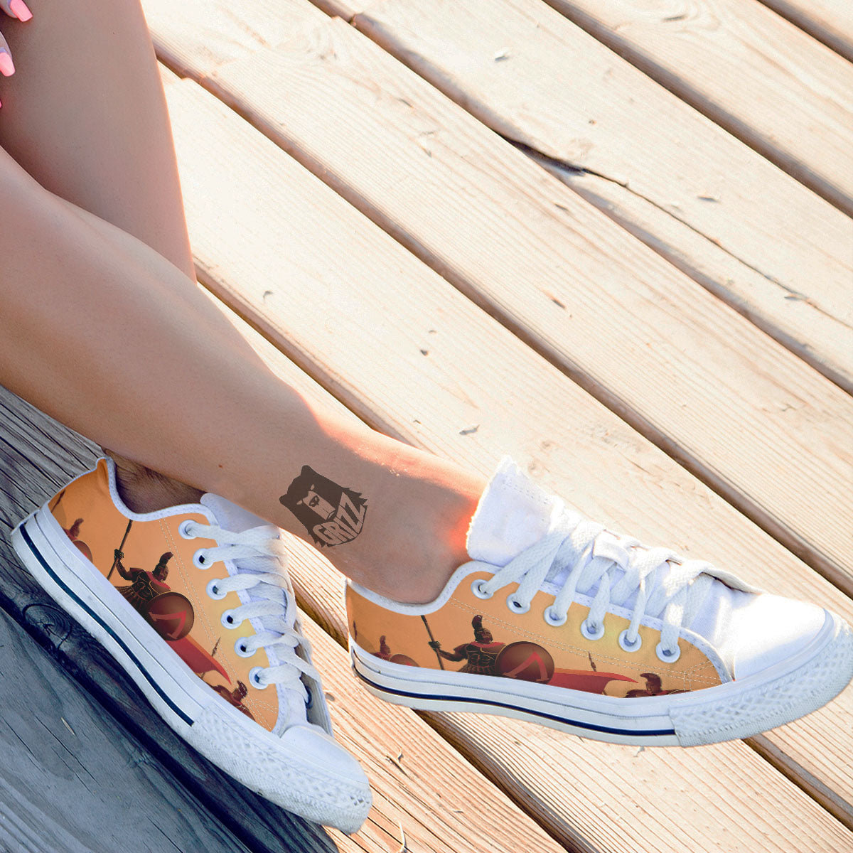 Spartan Ancient Print White Low Top Shoes-grizzshop