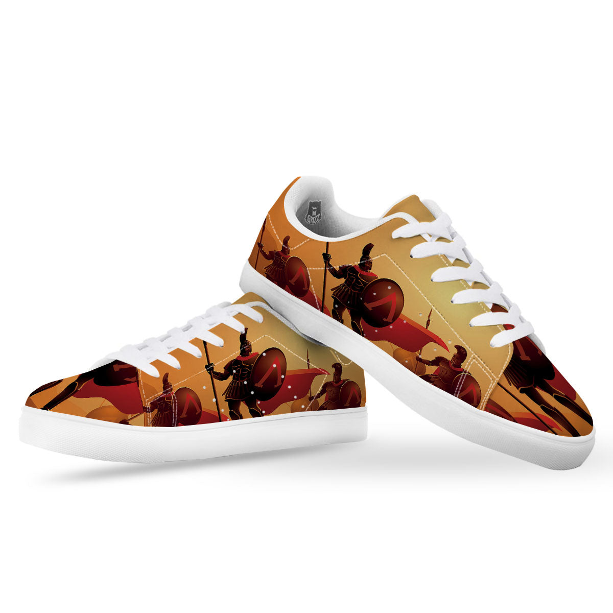 Spartan Ancient Print White Low Top Sneakers-grizzshop