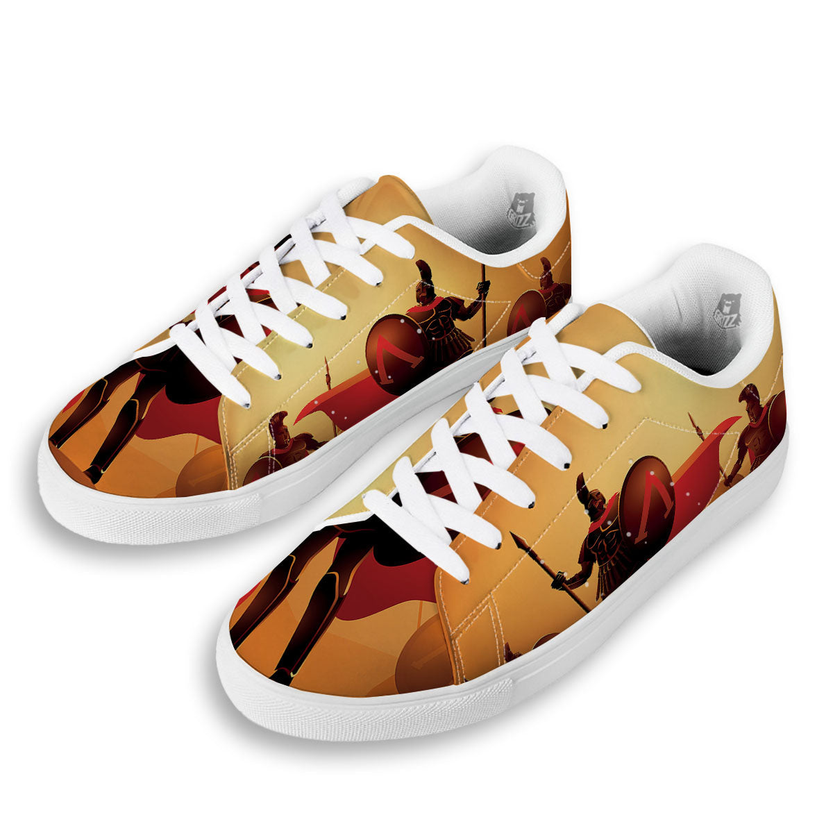 Spartan Ancient Print White Low Top Sneakers-grizzshop
