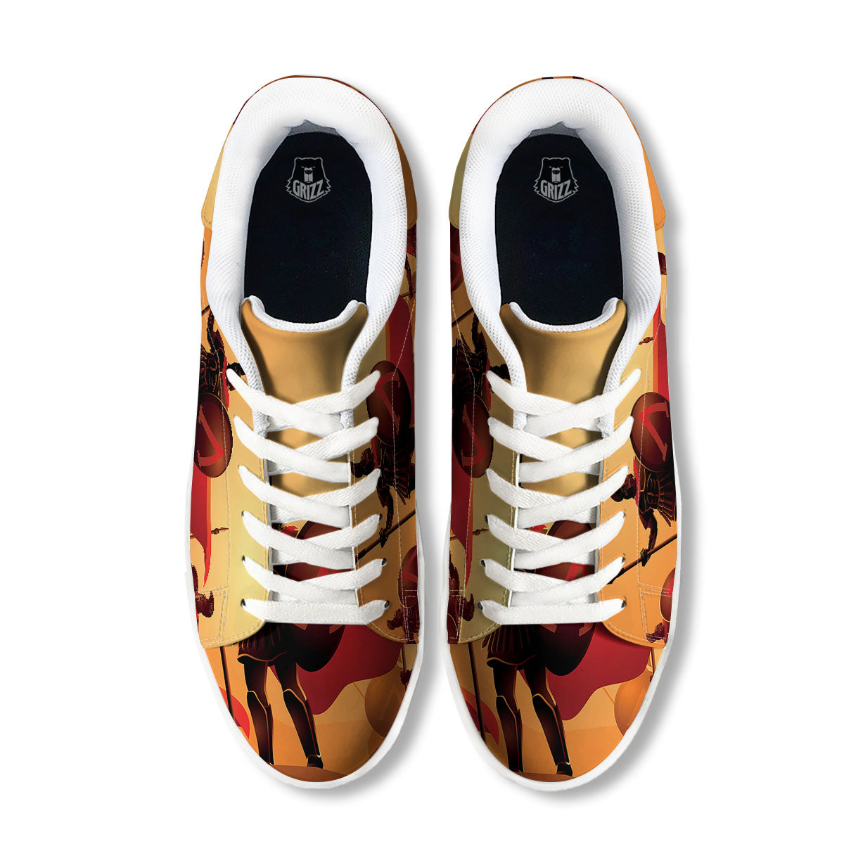 Spartan Ancient Print White Low Top Sneakers-grizzshop