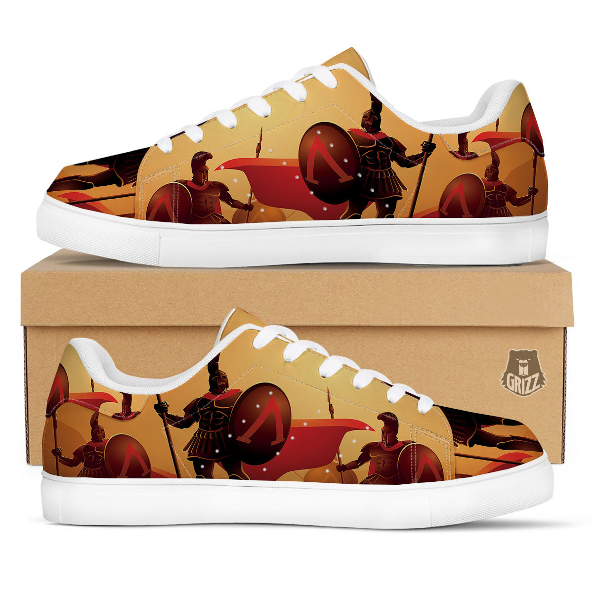 Spartan Ancient Print White Low Top Sneakers-grizzshop