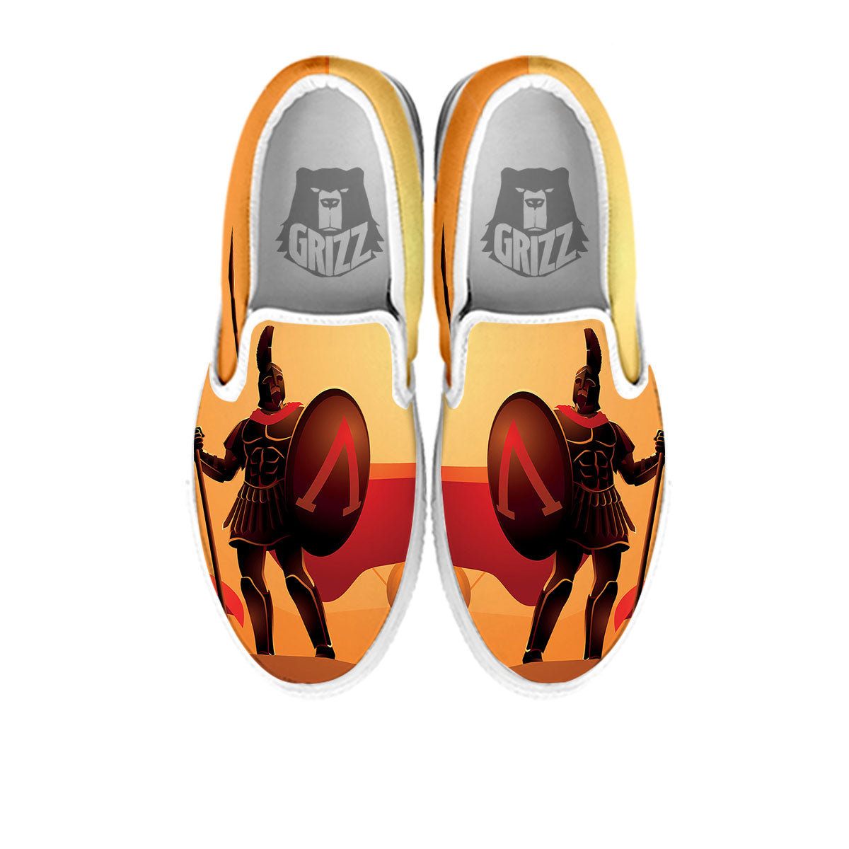 Spartan Ancient Print White Slip On Shoes-grizzshop