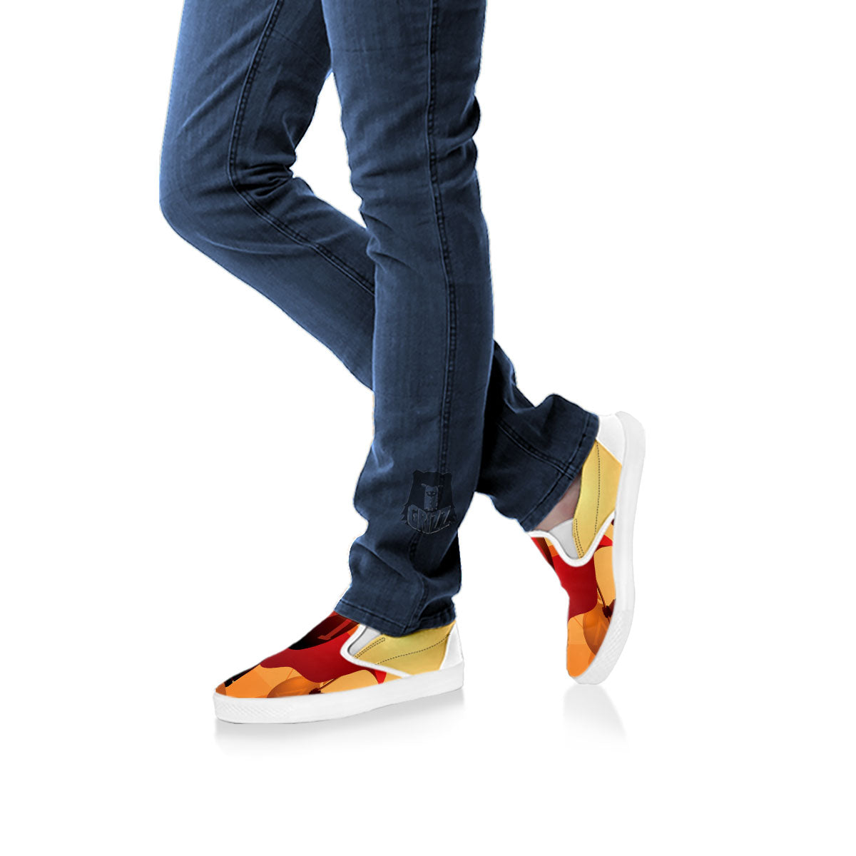 Spartan Ancient Print White Slip On Shoes-grizzshop