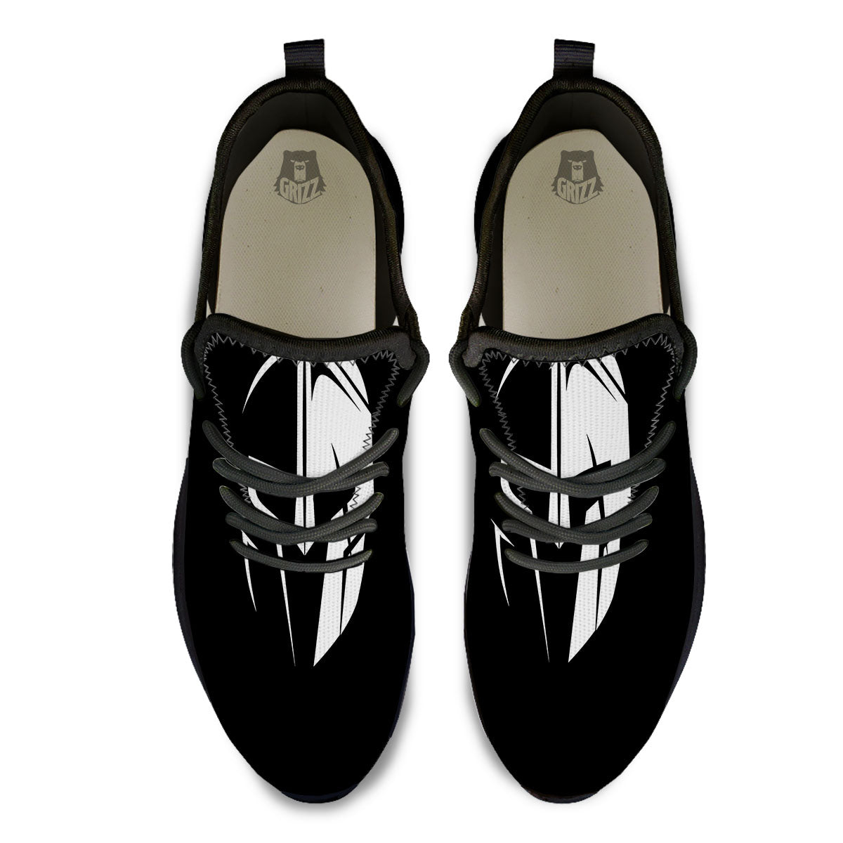 Spartan Helmet White And Black Print Black Athletic Shoes-grizzshop