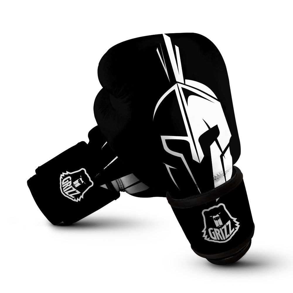 Spartan Helmet White And Black Print Boxing Gloves-grizzshop