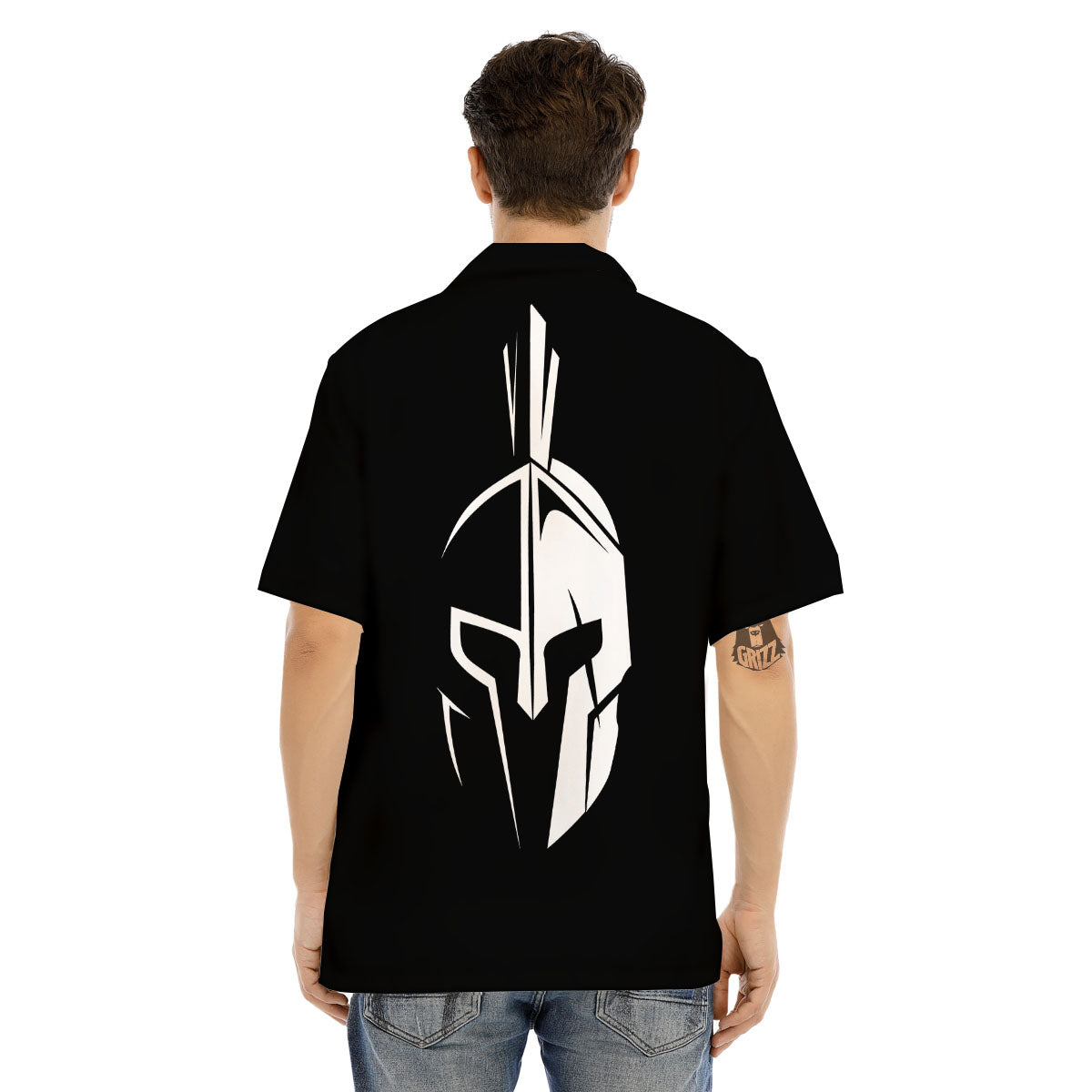 Spartan Helmet White And Black Print Men's Hawaiian Shirt-grizzshop
