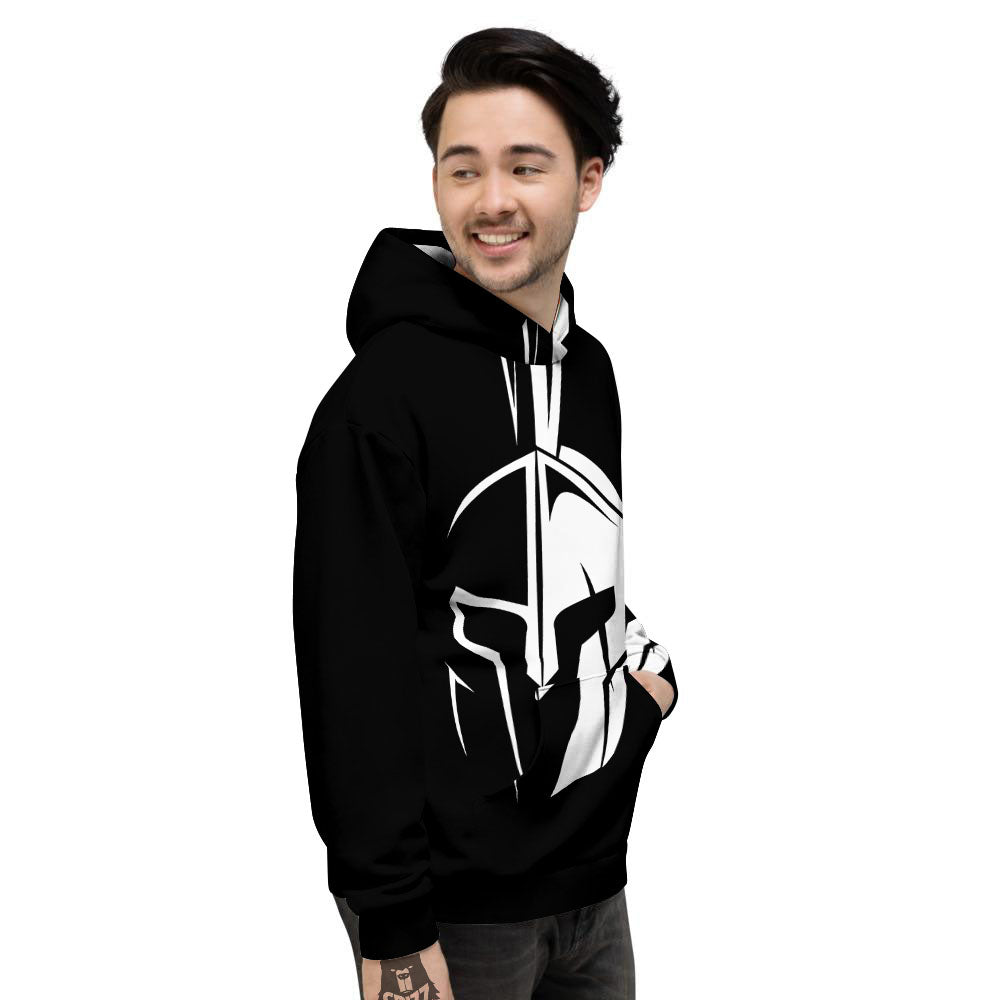 Spartan Helmet White And Black Print Men's Hoodie-grizzshop