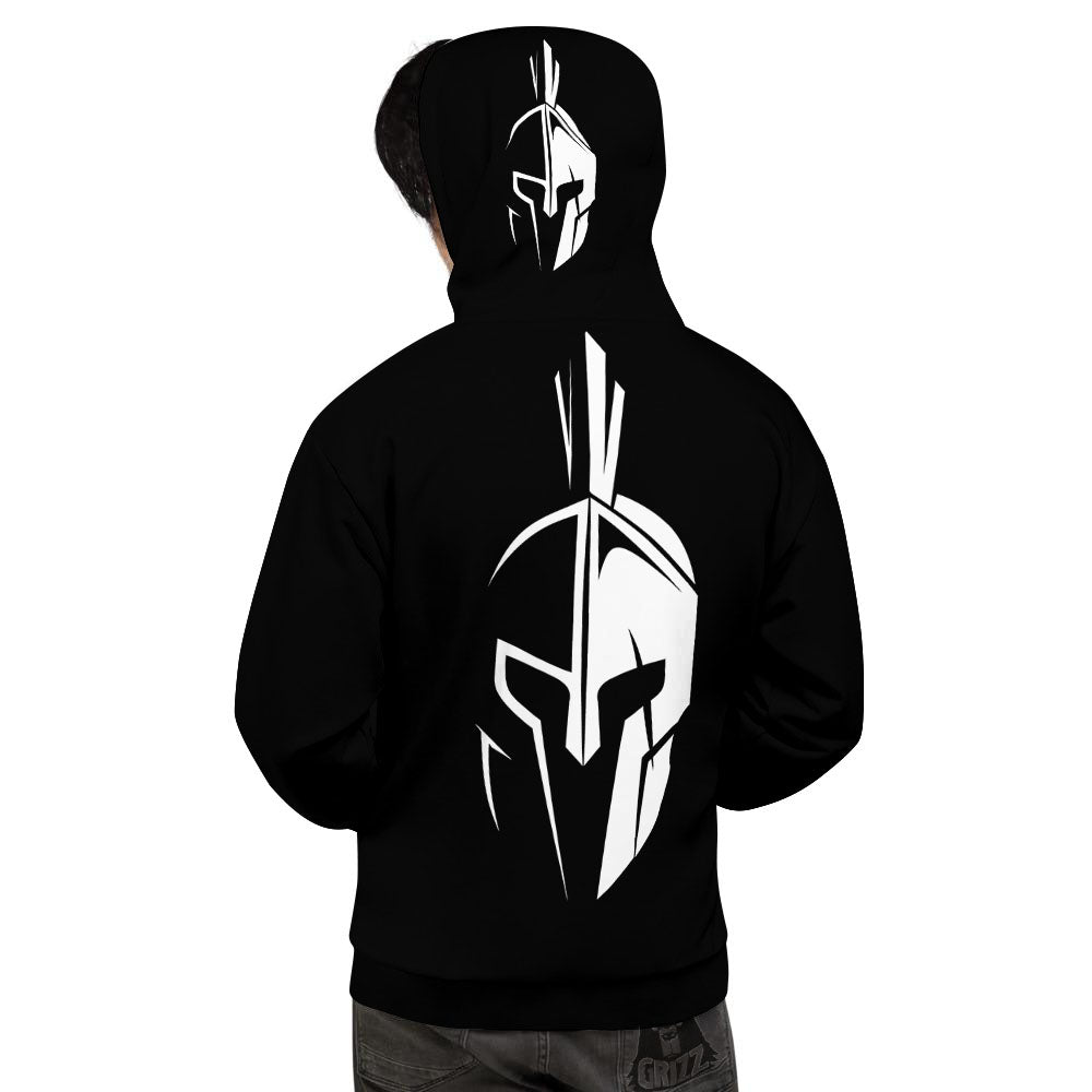 Spartan Helmet White And Black Print Men's Hoodie-grizzshop