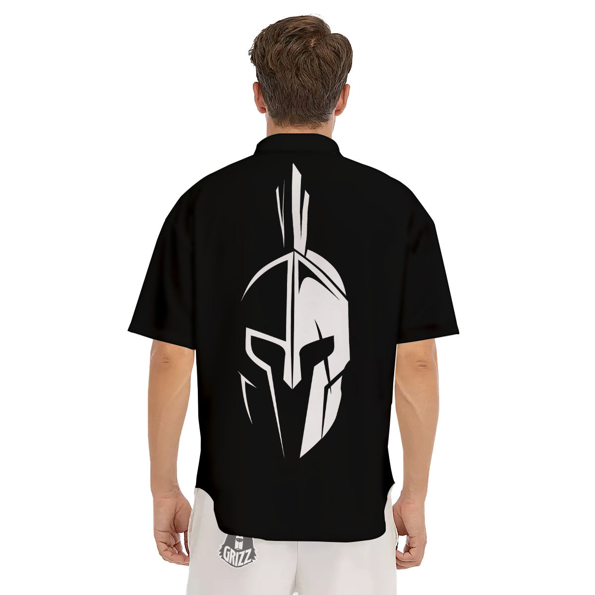 Spartan Helmet White And Black Print Men's Short Sleeve Shirts-grizzshop
