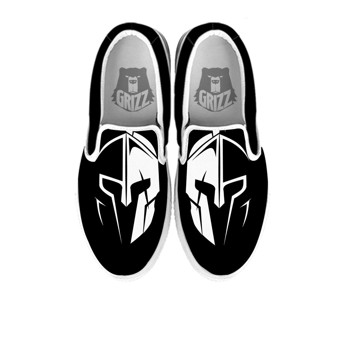 Spartan Helmet White And Black Print White Slip On Shoes-grizzshop