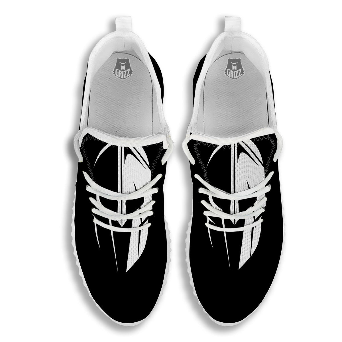 Spartan Helmet White And Black Print White Walking Shoes-grizzshop