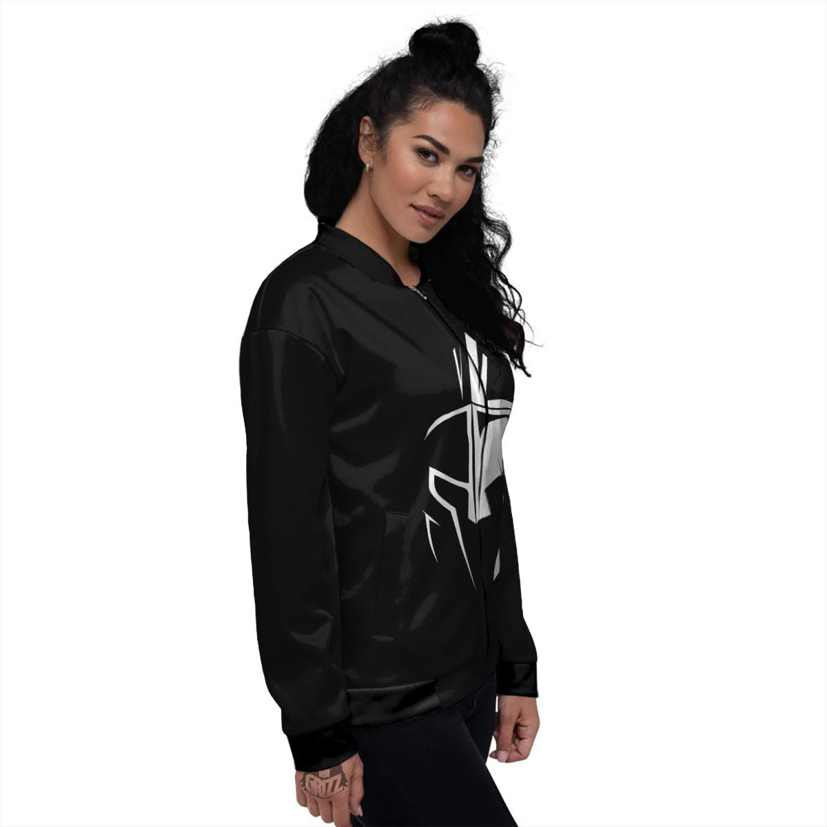 Spartan Helmet White And Black Print Women's Bomber Jacket-grizzshop