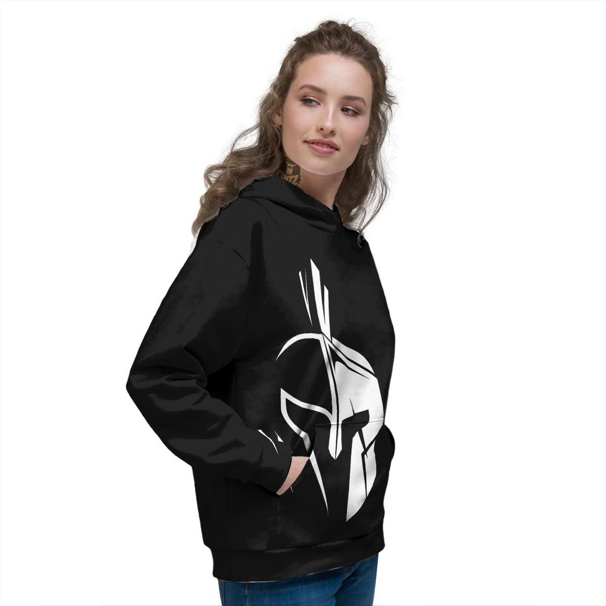 Spartan Helmet White And Black Print Women's Hoodie-grizzshop