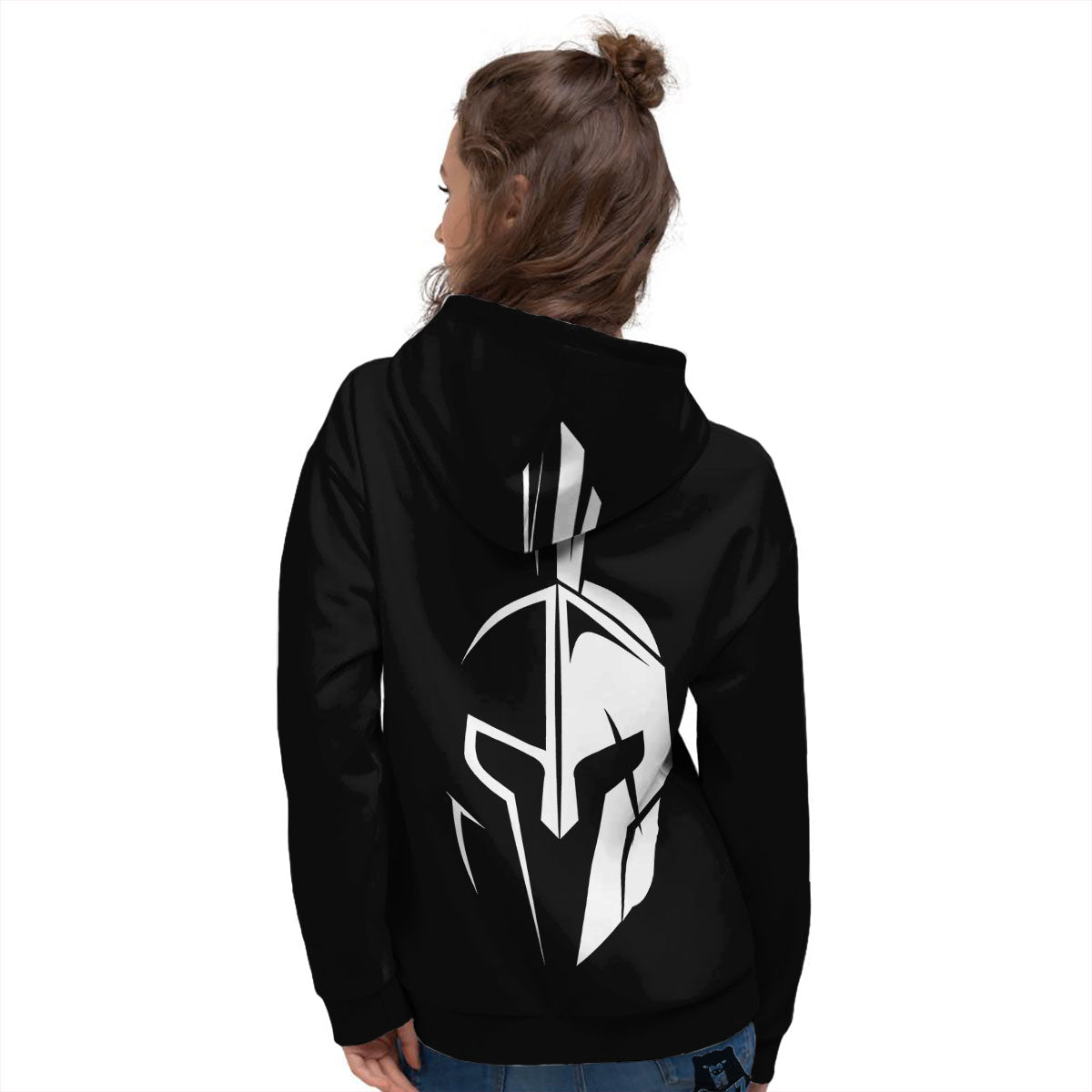 Spartan Helmet White And Black Print Women's Hoodie-grizzshop