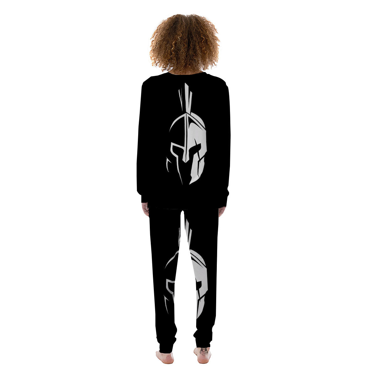 Spartan Helmet White And Black Print Women's Pajamas-grizzshop