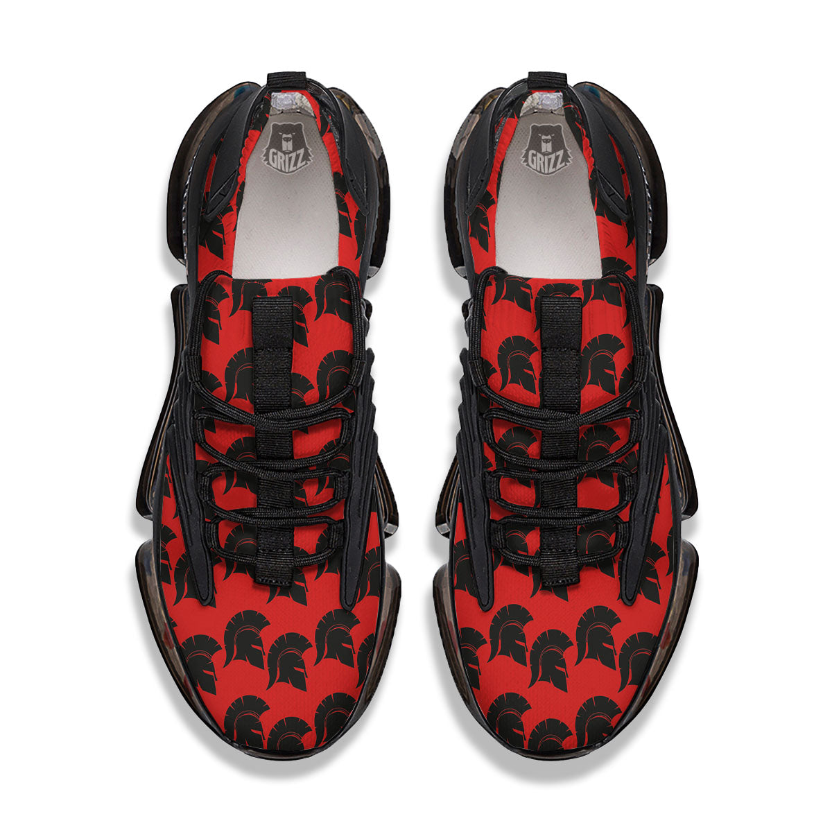Spartan Red And Black Print Pattern Black Gym Shoes-grizzshop