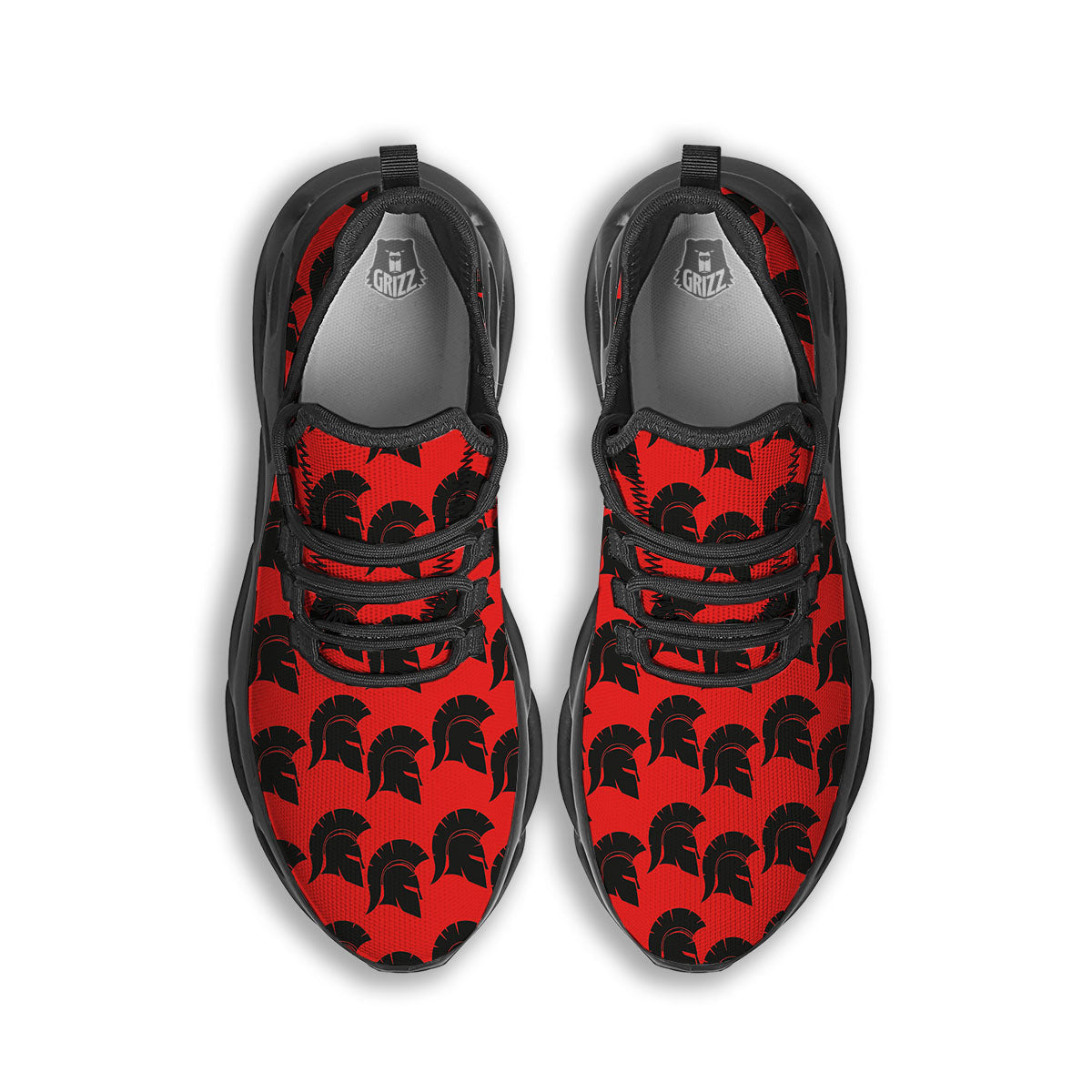 Spartan Red And Black Print Pattern Black Running Shoes-grizzshop