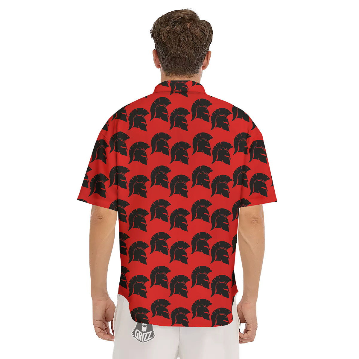 Spartan Red And Black Print Pattern Men's Short Sleeve Shirts-grizzshop