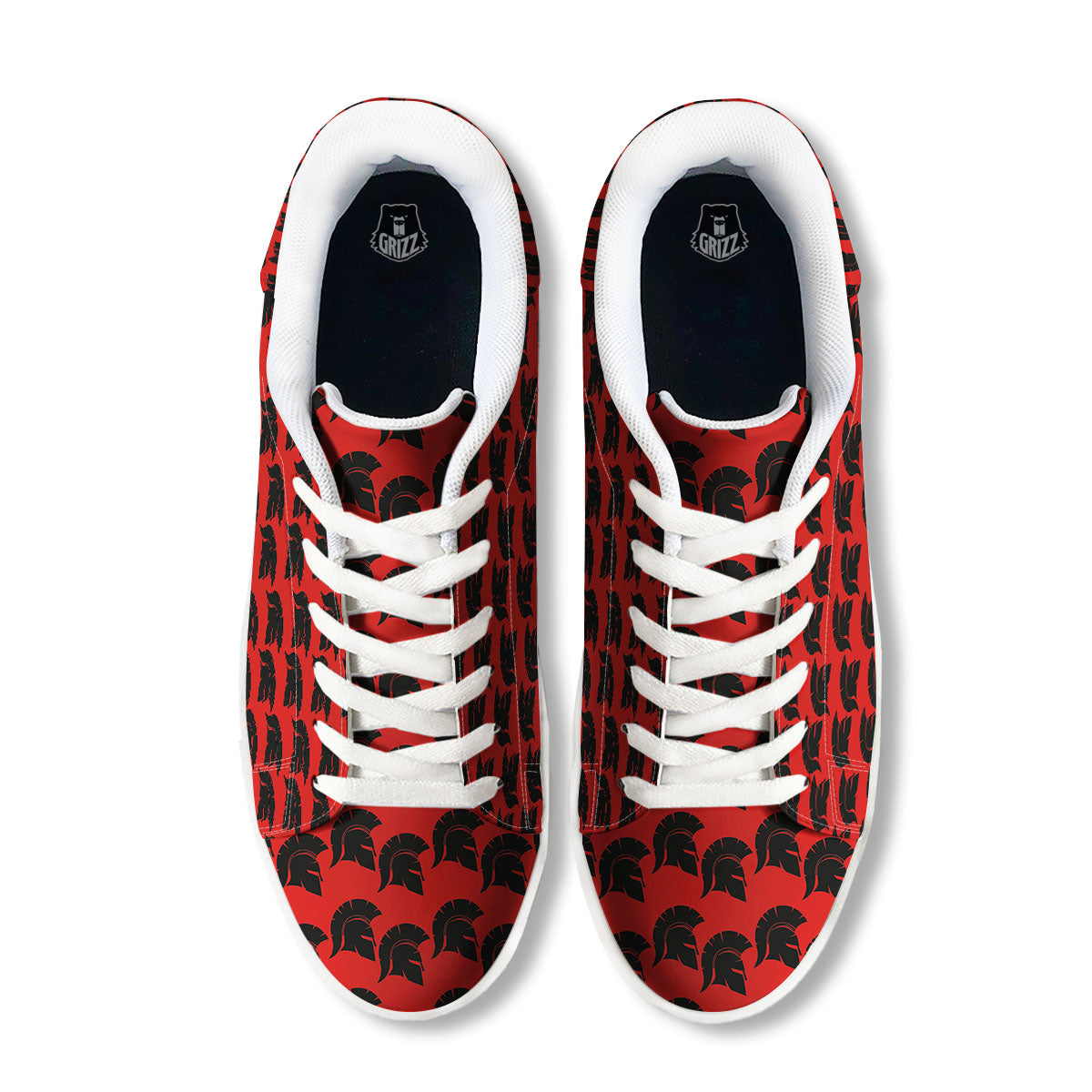 Spartan Red And Black Print Pattern White Low Top Sneakers-grizzshop