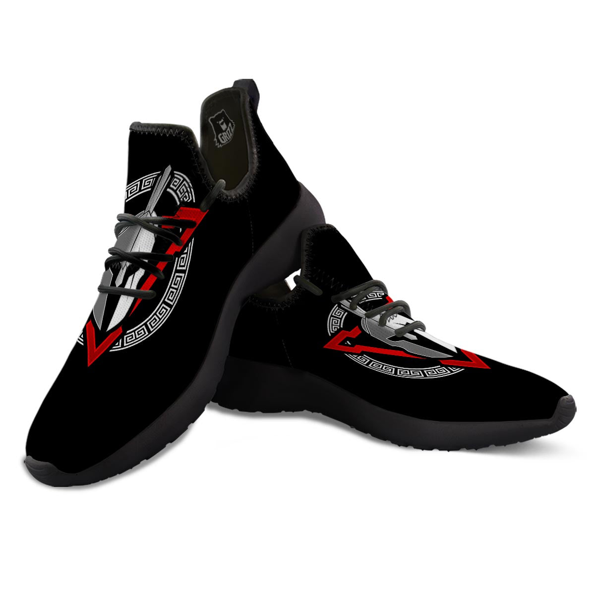 Spartan Red And White Print Black Athletic Shoes-grizzshop