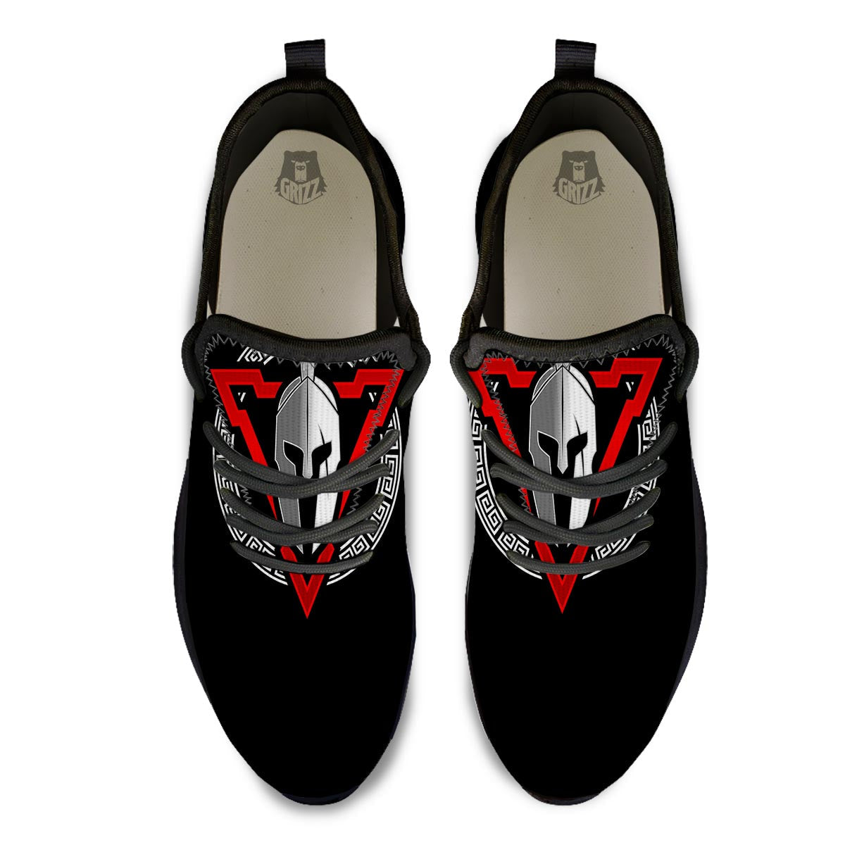 Spartan Red And White Print Black Athletic Shoes-grizzshop