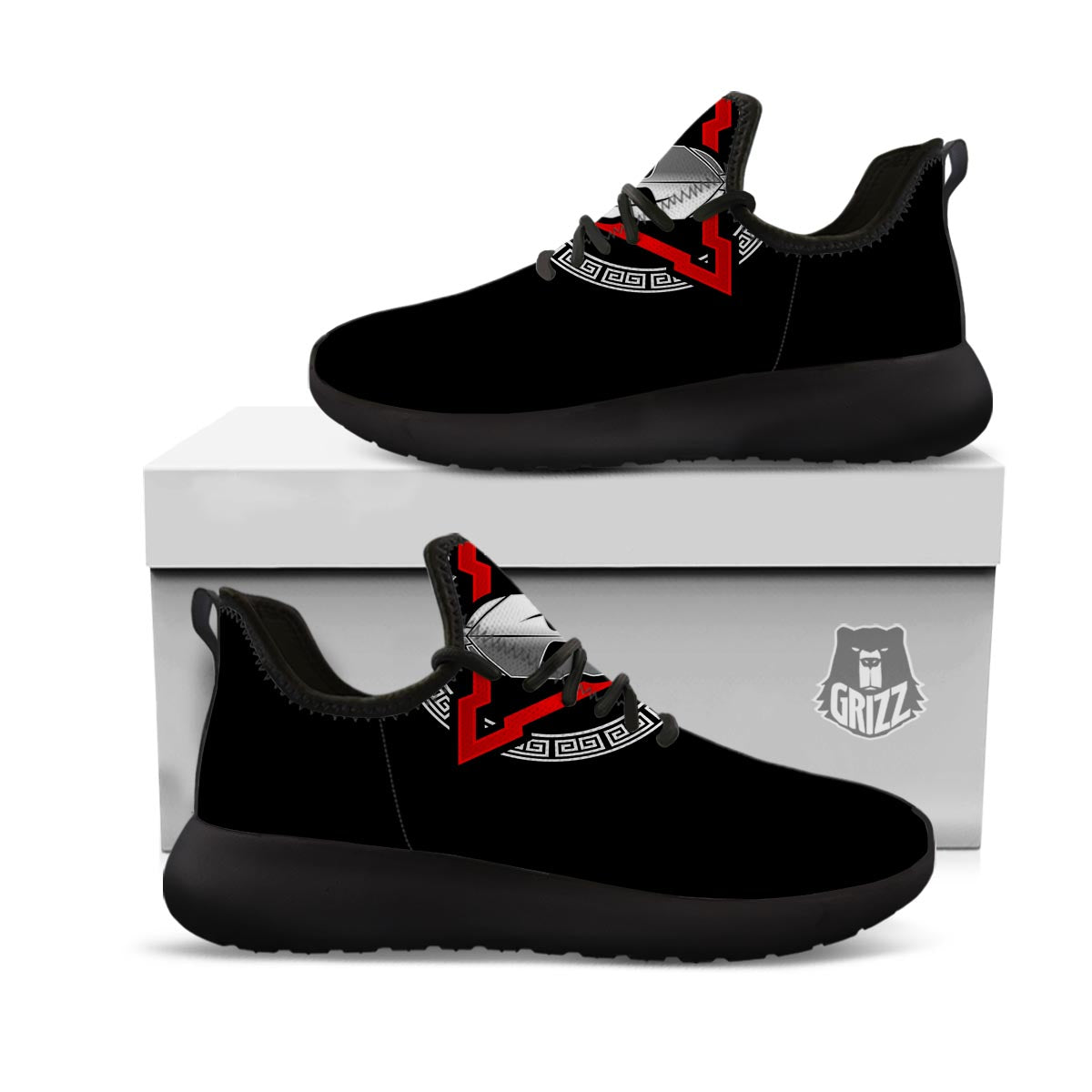 Spartan Red And White Print Black Athletic Shoes-grizzshop