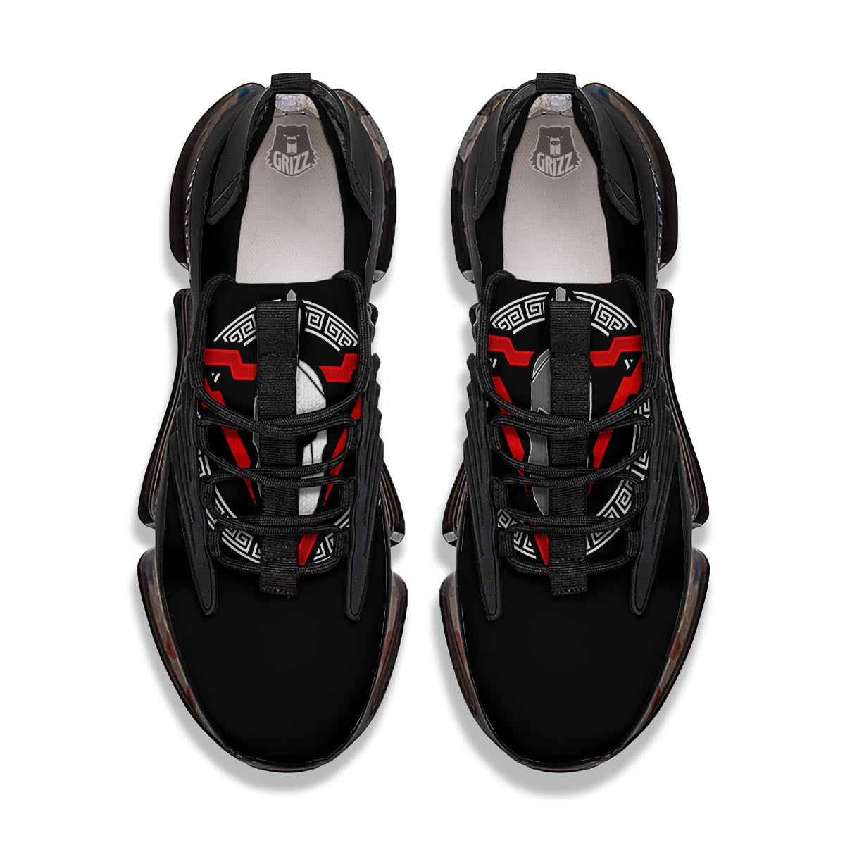Spartan Red And White Print Black Gym Shoes-grizzshop