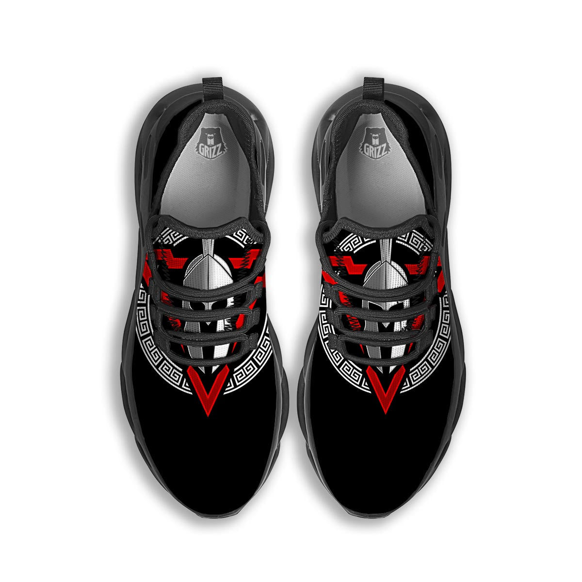 Spartan Red And White Print Black Running Shoes-grizzshop