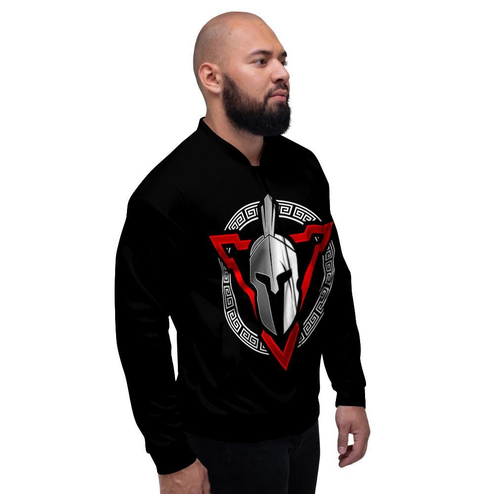 Spartan Red And White Print Men's Bomber Jacket-grizzshop