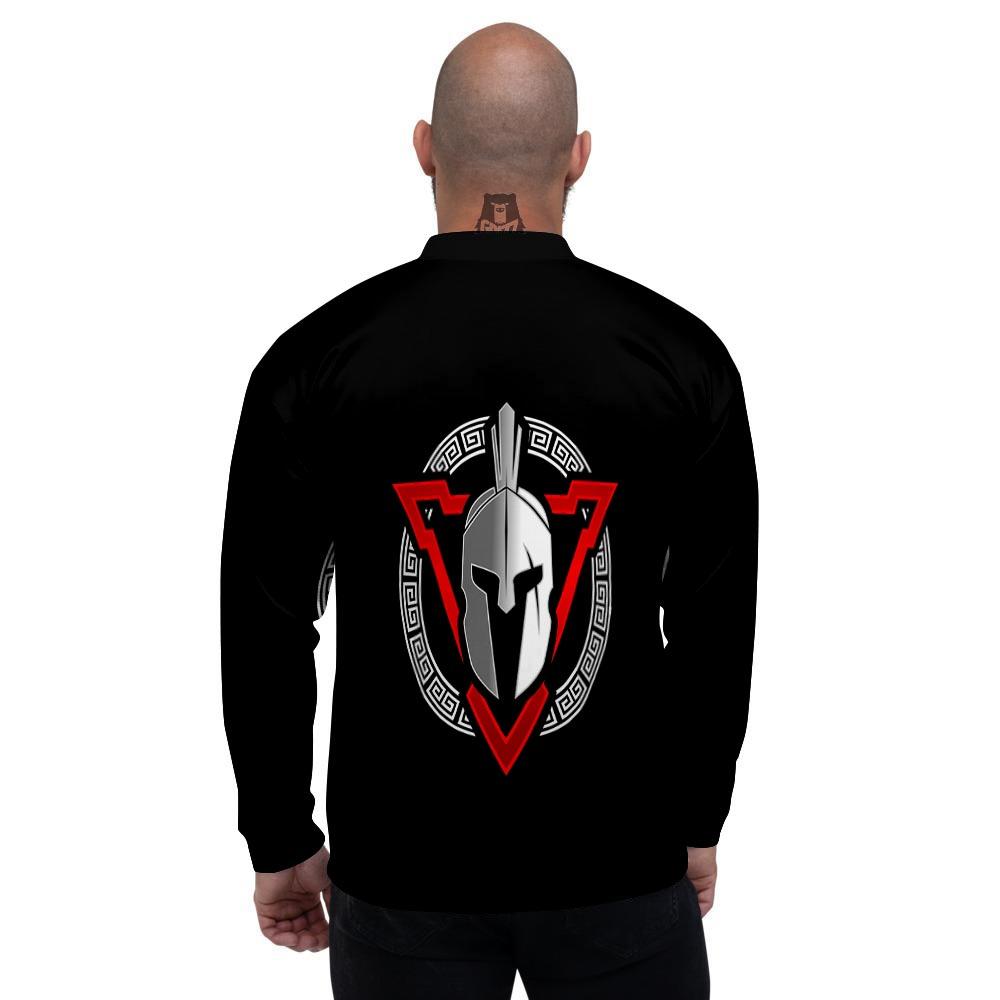 Spartan Red And White Print Men's Bomber Jacket-grizzshop