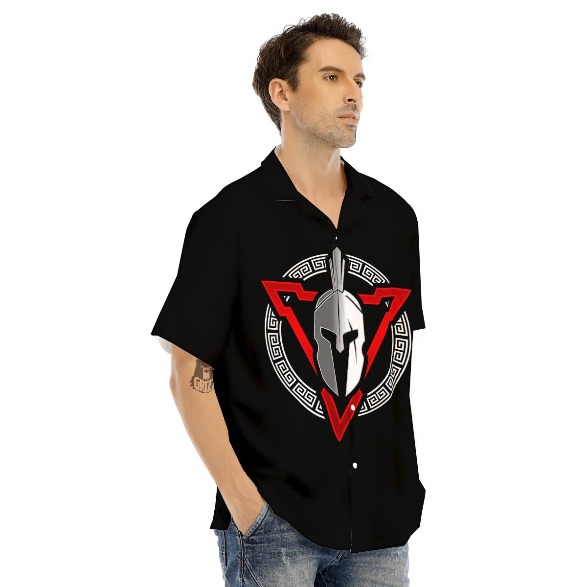 Spartan Red And White Print Men's Hawaiian Shirt-grizzshop