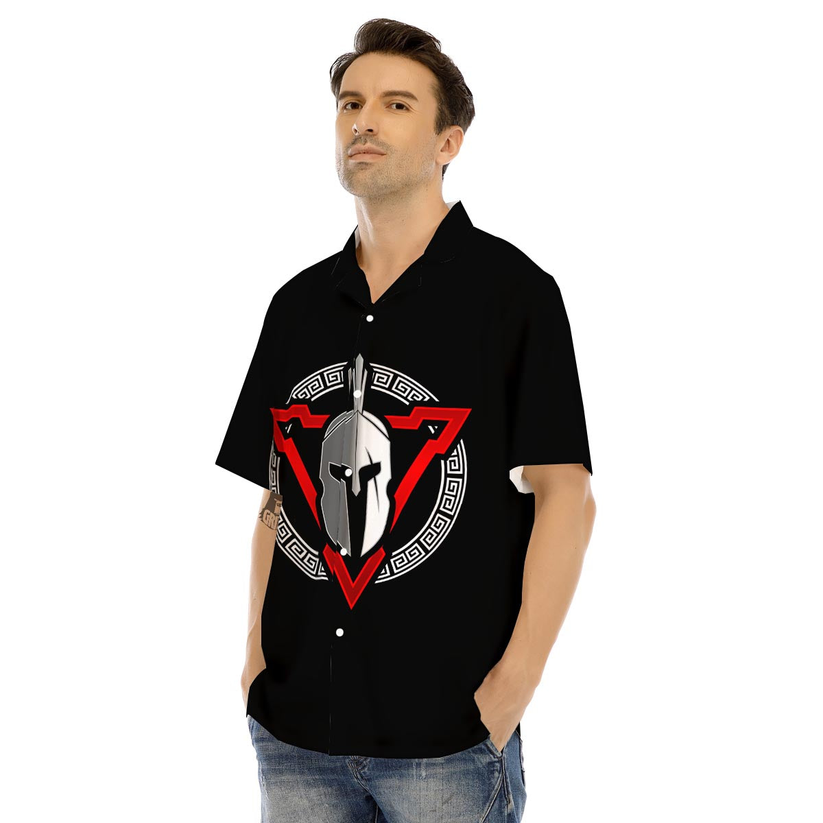 Spartan Red And White Print Men's Hawaiian Shirt-grizzshop