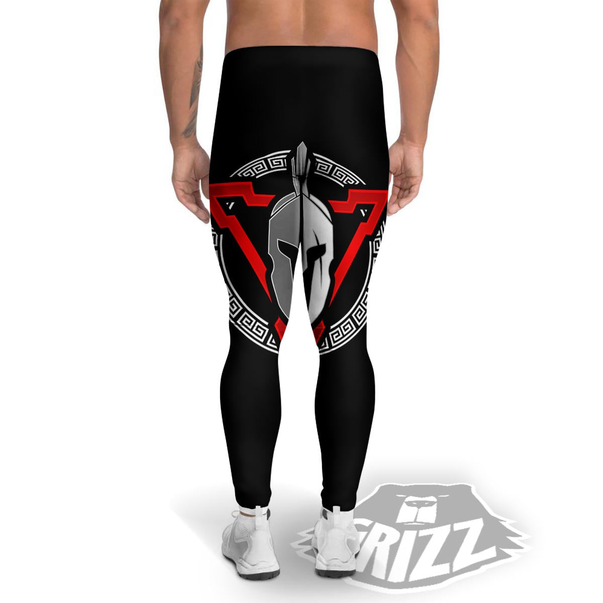 Spartan Red And White Print Men's Leggings-grizzshop