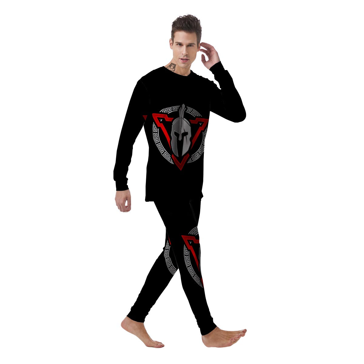 Spartan Red And White Print Men's Pajamas-grizzshop