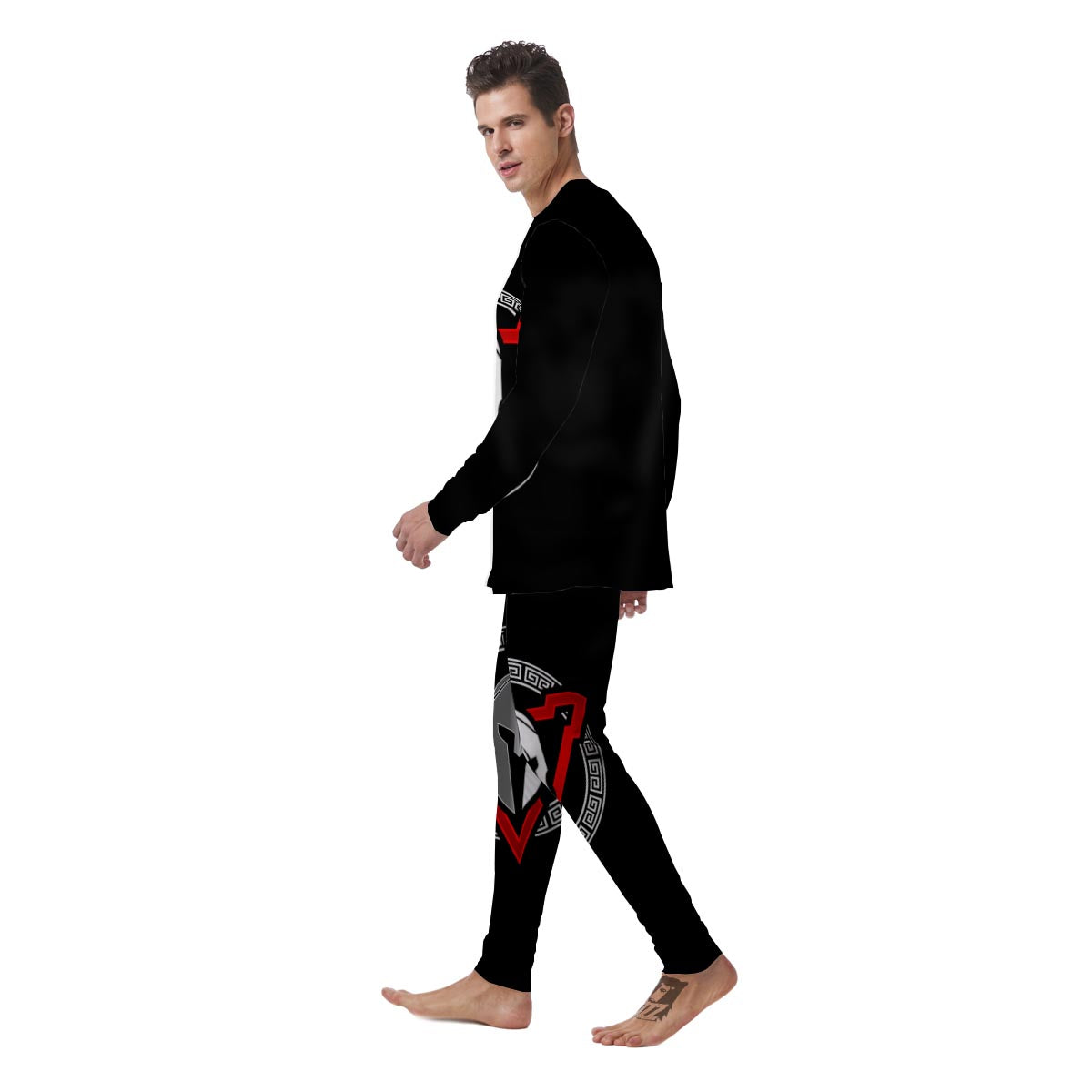 Spartan Red And White Print Men's Pajamas-grizzshop