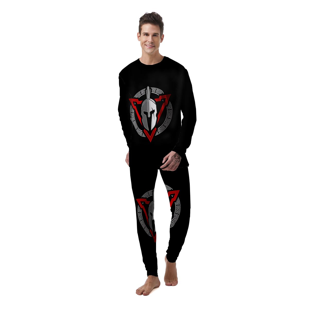 Spartan Red And White Print Men's Pajamas-grizzshop