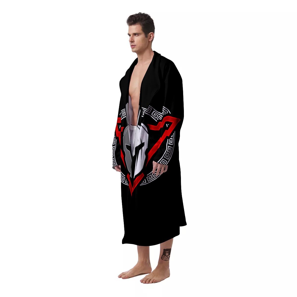 Spartan Red And White Print Men's Robe-grizzshop