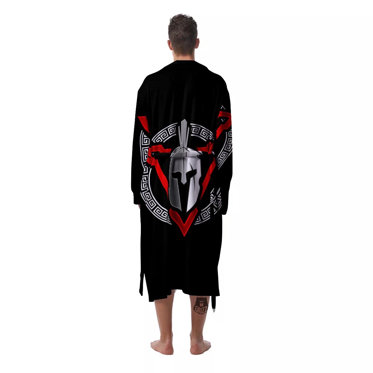 Spartan Red And White Print Men's Robe-grizzshop