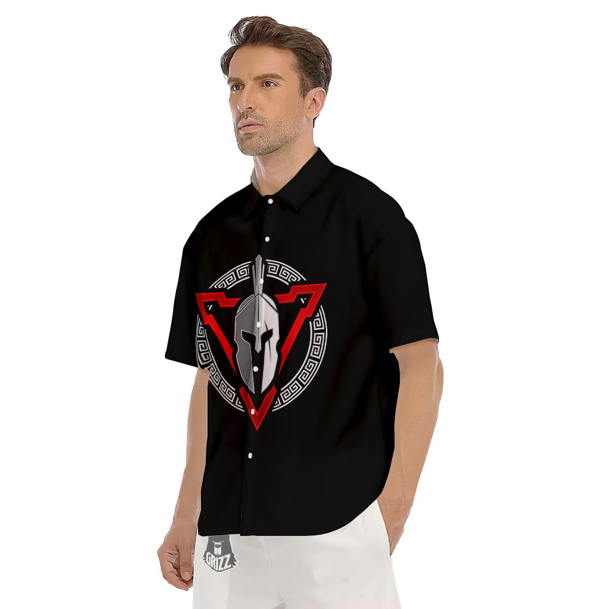 Spartan Red And White Print Men's Short Sleeve Shirts-grizzshop
