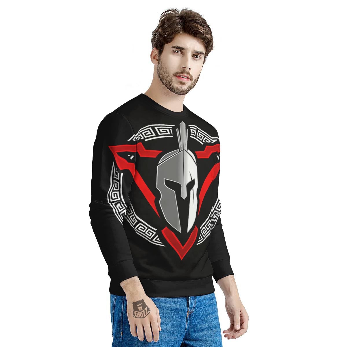 Spartan Red And White Print Men's Sweatshirt-grizzshop