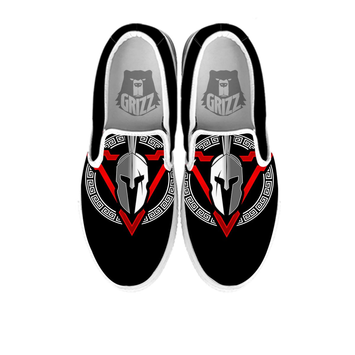 Spartan Red And White Print White Slip On Shoes-grizzshop