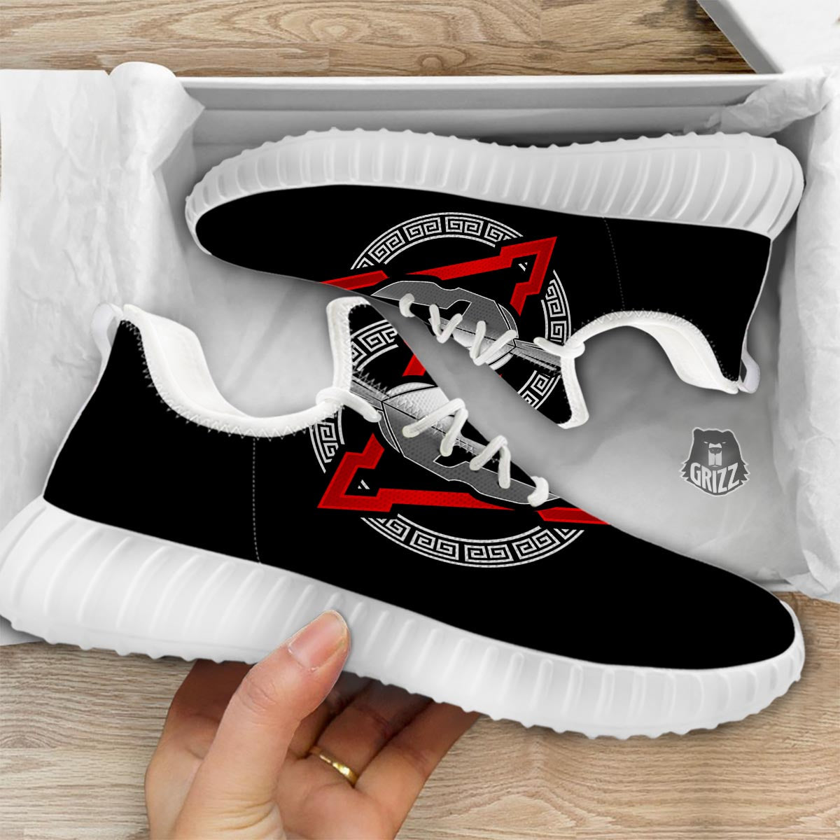 Spartan Red And White Print White Walking Shoes-grizzshop