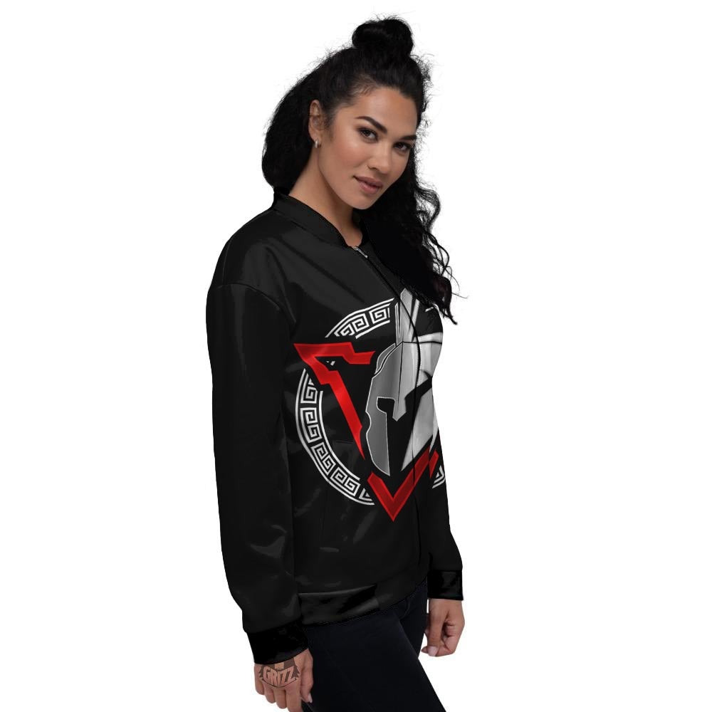 Spartan Red And White Print Women's Bomber Jacket-grizzshop