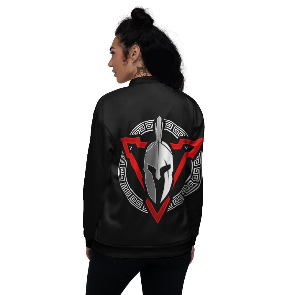 Spartan Red And White Print Women's Bomber Jacket-grizzshop